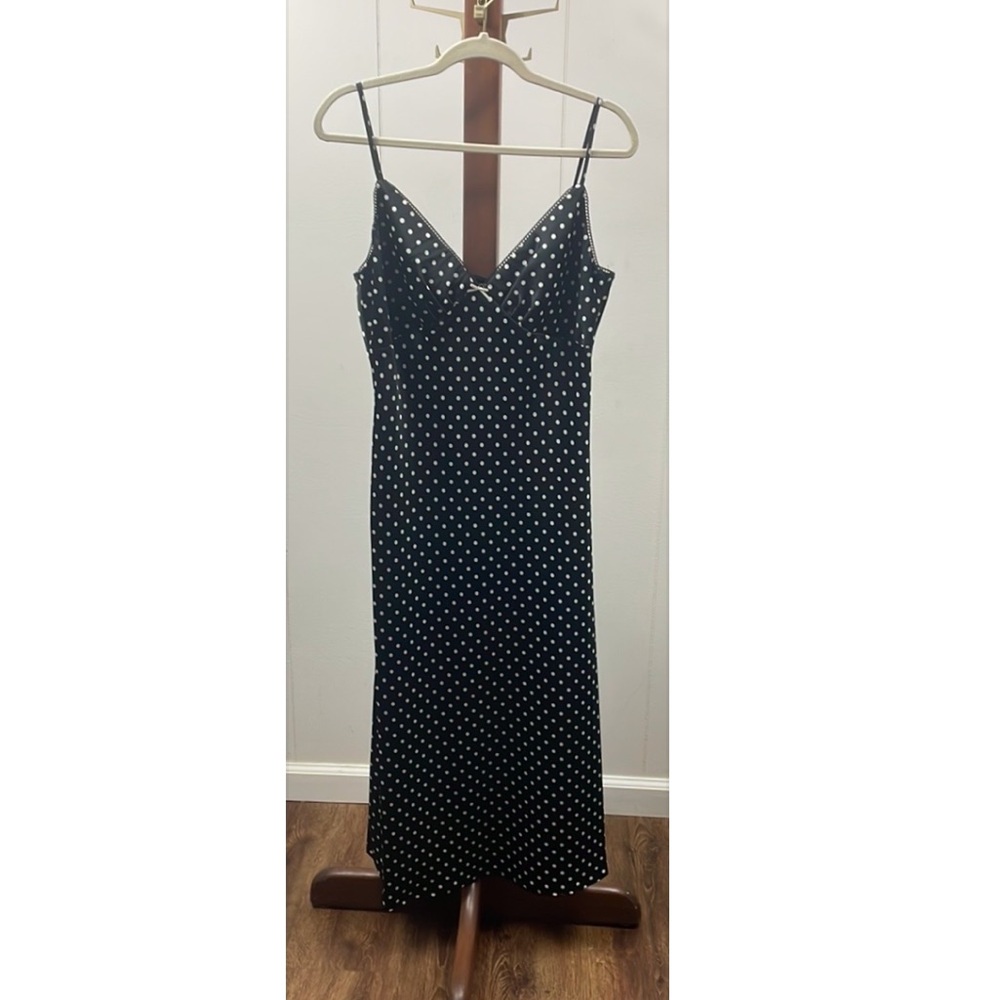 Camila Coelho NWT Black and White Polka Dot Satin Slip Midi Dress
